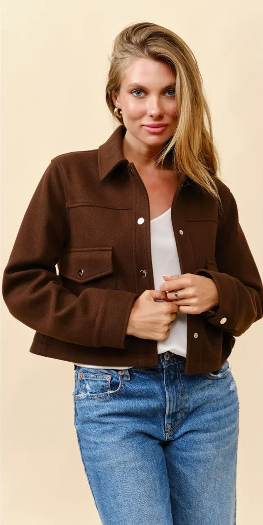 SOLID CROPPED DOUBLE POCKET BLAZER