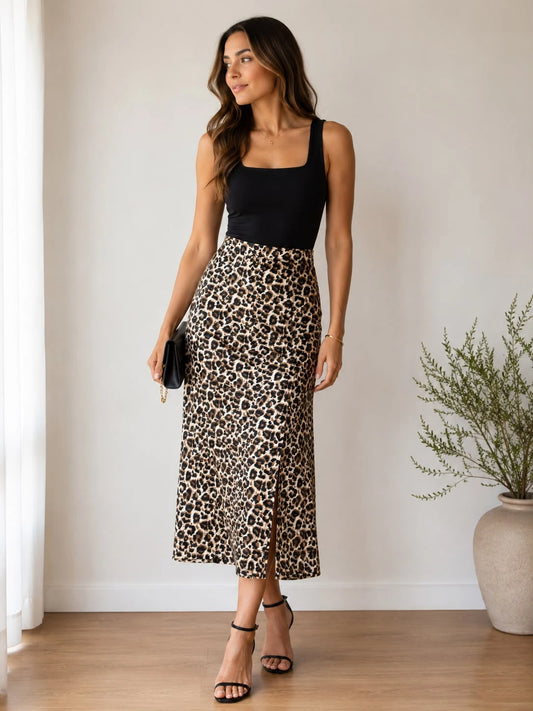 Leopard Elegance Midi Skirt